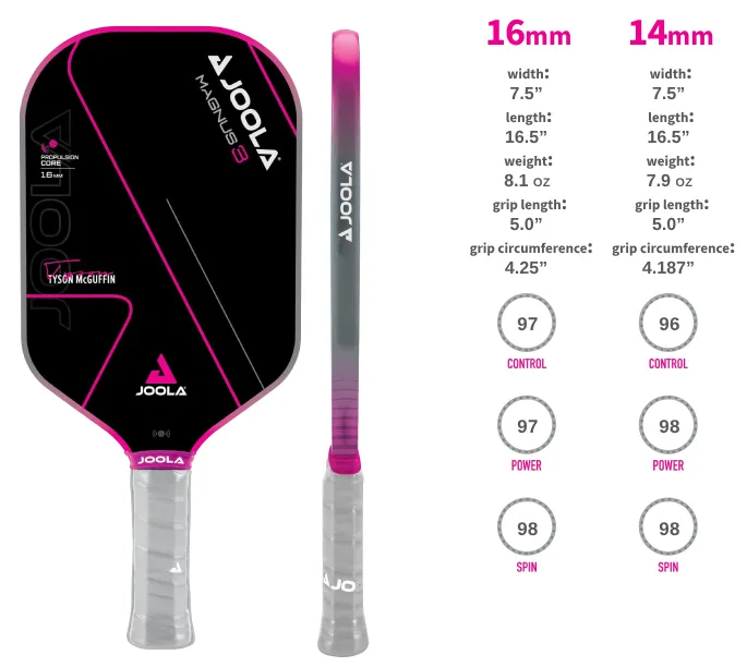 Vợt Pickleball Joola Tyson McGuffin Magnus 3 14mm và 16mm