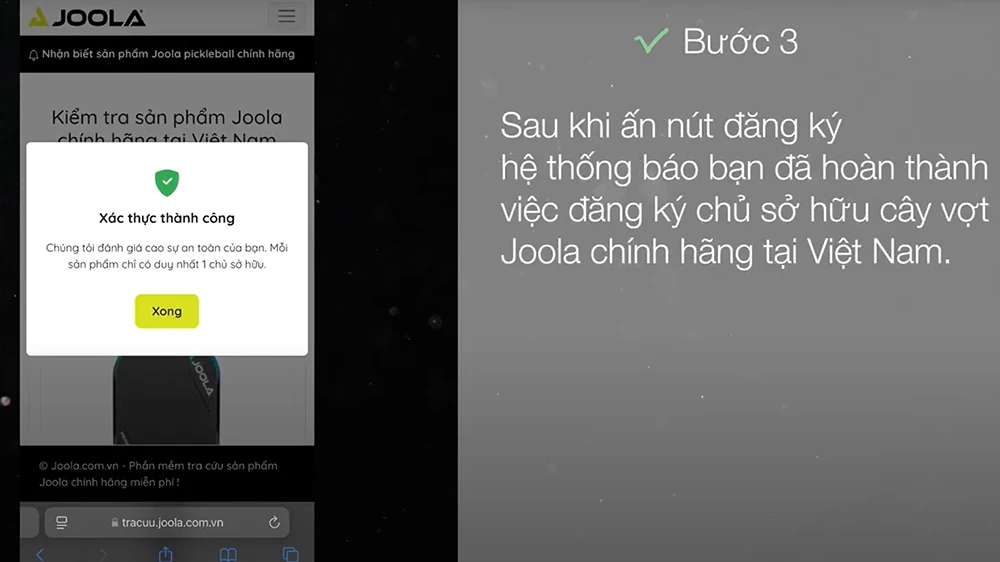 quét QR-Code và xác thực vợt pickleball Joola chính hãng